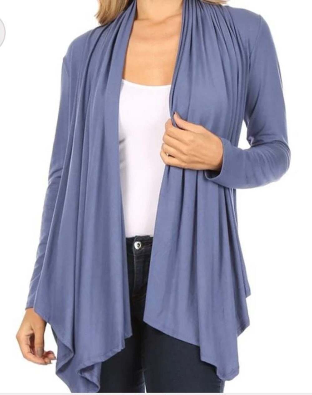 Doublju Women's Long Sleeve Open Front Draped Waterfall Cardigan Size M